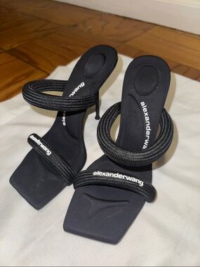 Black Julie 105mm Nylon Tubular Heeled Sandals